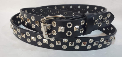 Leather Belt With  Double Hole Grommets and Studs 1 1/2" Wide