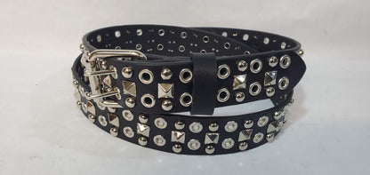 Leather Belt With  Double Hole Grommets and Studs 1 1/2" Wide