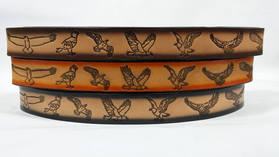 Embossed Leather Belt 1 1/2" Wide Wildlife Eagle 2 Tone Color