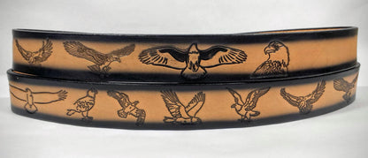 Embossed Leather Belt 1 1/2" Wide Wildlife Eagle 2 Tone Color
