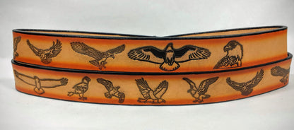 Embossed Leather Belt 1 1/2" Wide Wildlife Eagle 2 Tone Color