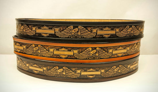 Embossed Leather Belt 1 1/2" Eagle Motor
