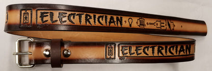 Embossed Leather Belt 1 1/2" Electrician 2 Tone Color