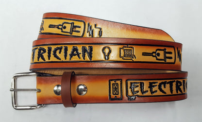 Embossed Leather Belt 1 1/2" Electrician 2 Tone Color