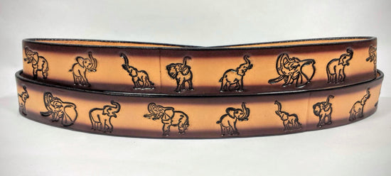 Embossed Leather Belt 1 1/2" Wildlife Elephants