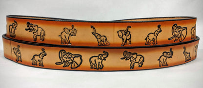 Embossed Leather Belt 1 1/2" Wildlife Elephants