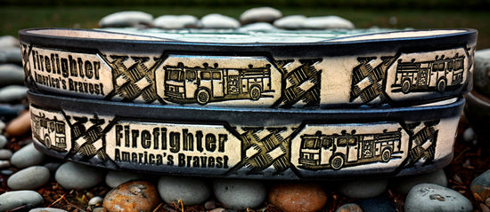 Embossed Leather Belt 1 1/2" Firefighter 2 TC