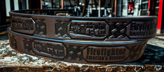 Embossed Leather Belt 1 1/2" Firefighter
