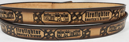 Embossed Leather Belt 1 1/2" Firefighter 2 TC