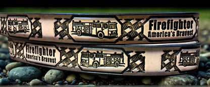 Embossed Leather Belt 1 1/2" Firefighter 2 TC
