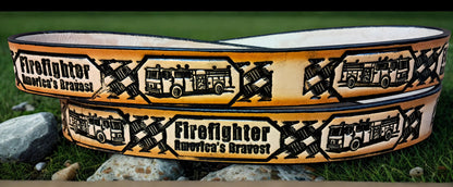 Embossed Leather Belt 1 1/2" Firefighter 2 TC