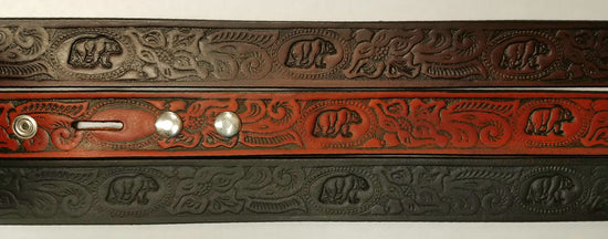 Embossed Leather Belt 1 1/2" Wildlife Floral Bear