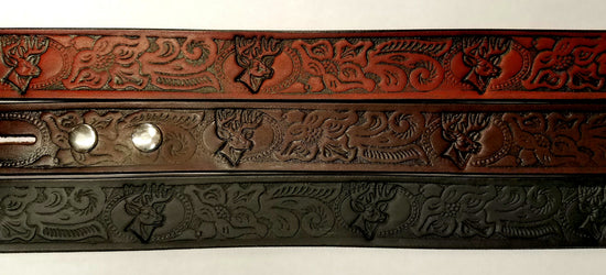 Embossed Leather Belt 1 1/2" Wildlife Floral Deer