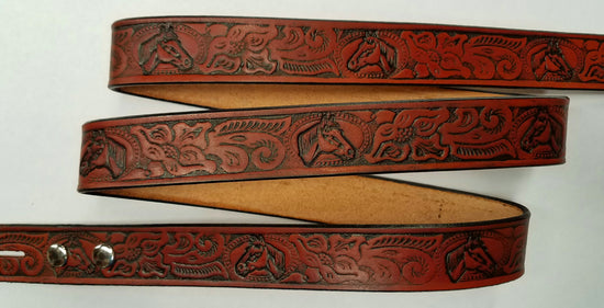 Embossed Leather Belt 1 1/2" Floral Horse Head