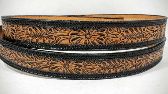 Embossed Leather Belt 1 1/2" Floral Rope