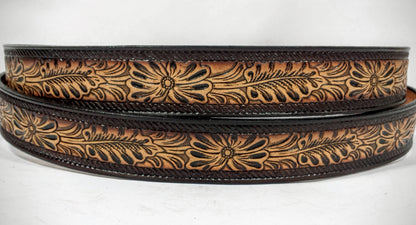 Embossed Leather Belt 1 1/2" Floral Rope