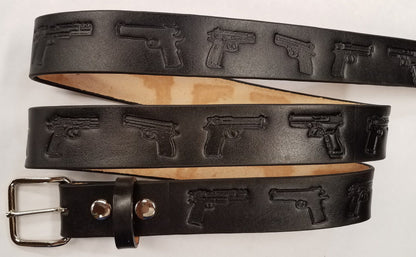 Embossed Leather Belt 1 1/2" Guns