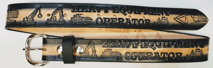 Embossed Leather Belt 1 1/2" Heavy Equipment Operator 2 Tone Color