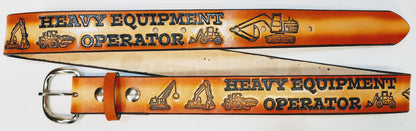 Embossed Leather Belt 1 1/2" Heavy Equipment Operator 2 Tone Color
