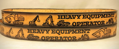 Embossed Leather Belt 1 1/2" Heavy Equipment Operator 2 Tone Color