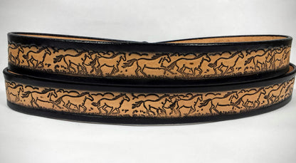 Embossed Leather Belt 1 1/2" Horses 2 Tone Color