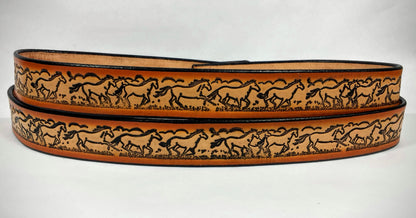 Embossed Leather Belt 1 1/2" Horses 2 Tone Color