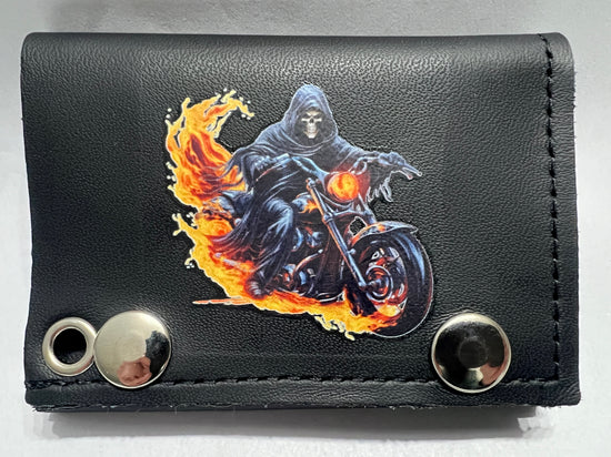 Leather Chain Wallet - Rider Motorcycle Flame