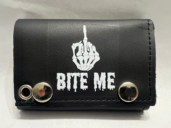 Leather Chain Wallet - Bite Me Middle Finger