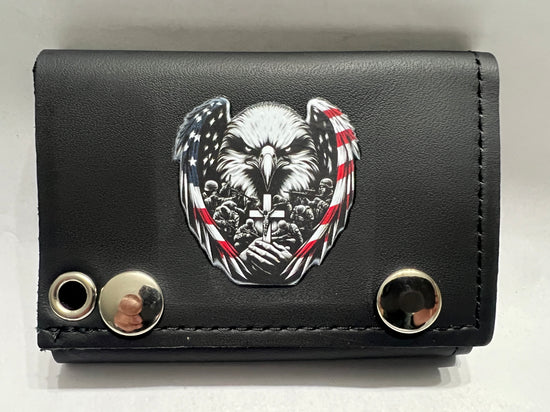 Leather Chain Wallet - Military Cross Eagle Flag