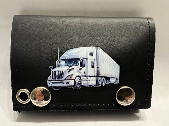 Leather Chain Wallet - American Trucker White Semi