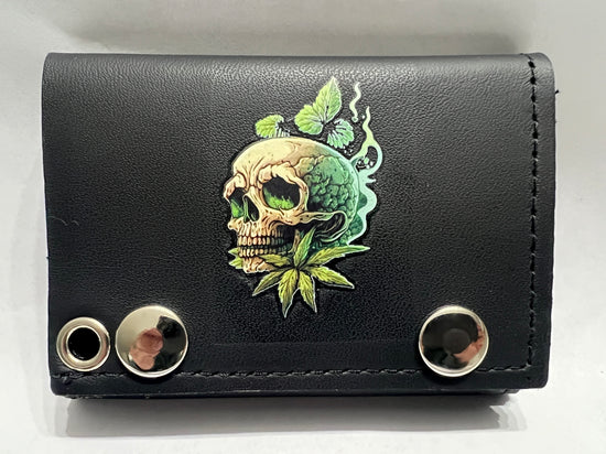 Leather Chain Wallet - Weed Skull Leaf