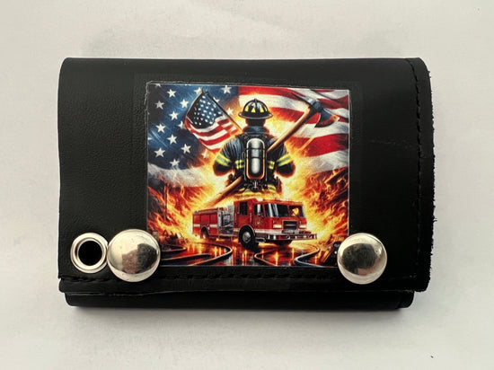 Leather Chain Wallet - FireFighter Fire Truck Flag