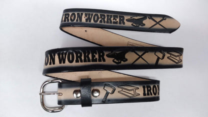 Embossed Leather Belt 1 1/2" Iron Worker