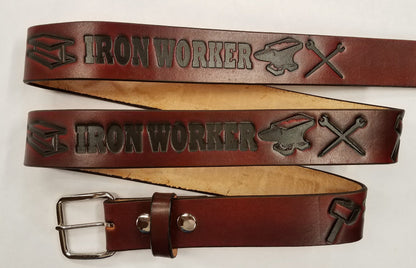 Embossed Leather Belt 1 1/2" Iron Worker
