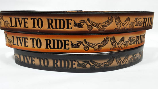 Embossed Leather Belt 1 1/2" Live To Ride Ride To Live - 2 Tone Color
