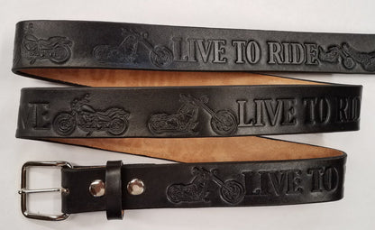 Embossed Leather Belt 1 1/2" Live To Ride Ride To Live