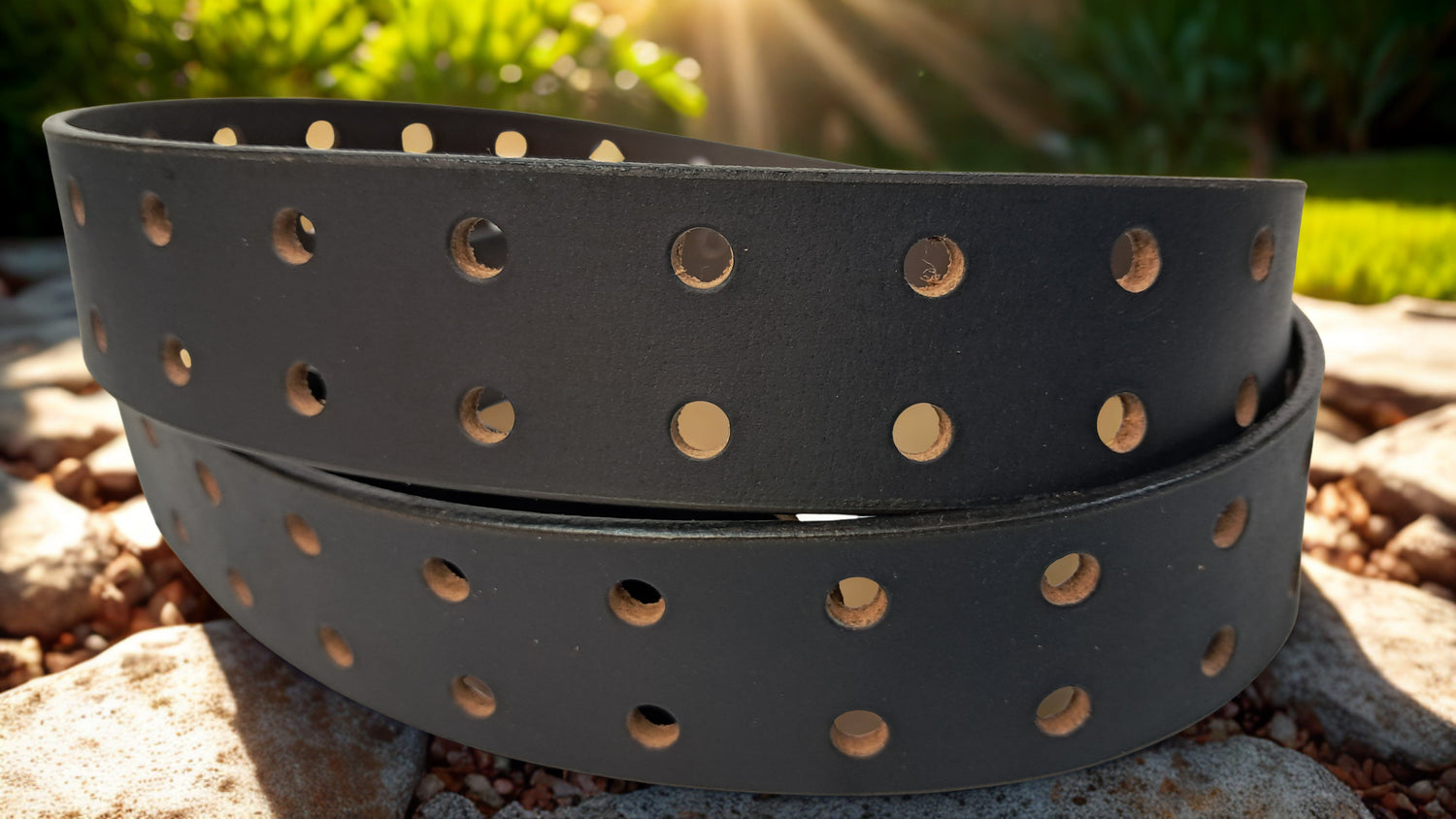 Plain Leather Belt Double Hole 1 1/2" Wide Black Plate Hardware