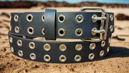 Leather Belt Double Hole With Nickel Plate Buckle and Grommets 1 1/2" Wide