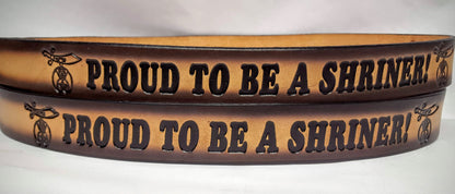 Embossed Leather Belt 1 1/2" Proud To Be A Shriner