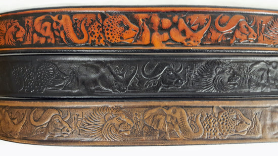 Embossed Leather Belt 1 1/2" African Wildlife