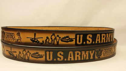 Embossed Leather Belt 1 1/2" U.S.Army