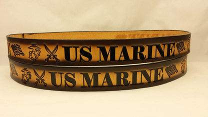 Embossed Leather Belt 1 1/2" U.S.Marine 2