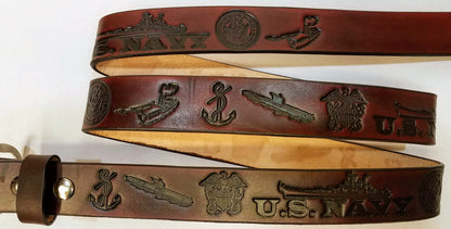 Embossed Leather Belt 1 1/2" U.S.Navy