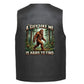 A black sleeveless vest shown from the back, featuring a large graphic print of Bigfoot in a forest with the text &