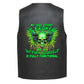 Leather Vest - A green skull with black wings and bright green text that reads &