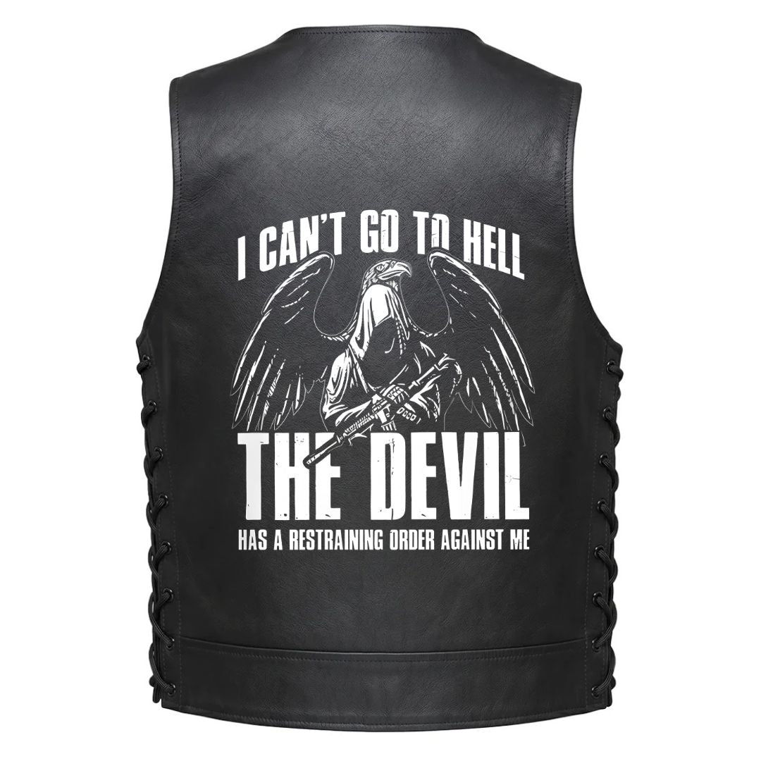 A winged hooded figure holding a rifle, with the text &
