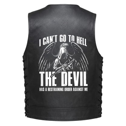 A winged hooded figure holding a rifle, with the text &
