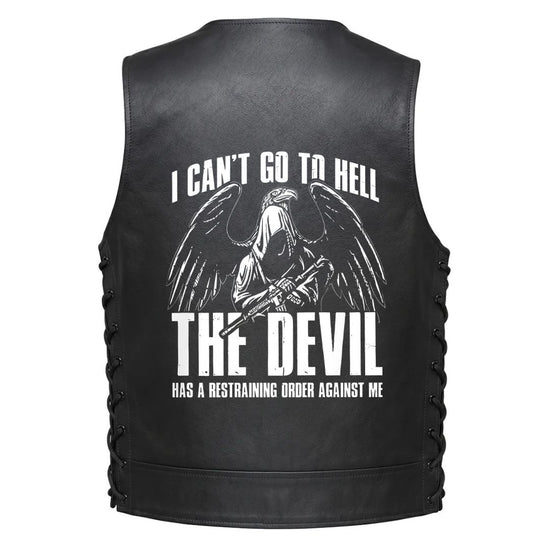 A winged hooded figure holding a rifle, with the text &