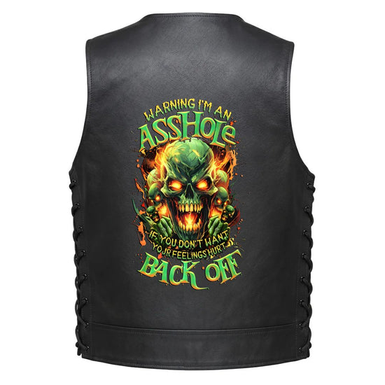 A green skull with glowing orange eyes surrounded by flames, with bold green and yellow text that reads &