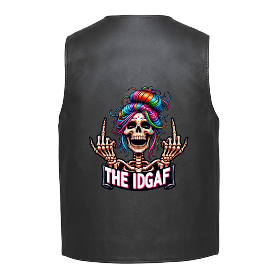 A skeleton with rainbow colored hair and raised middle fingers above the text &